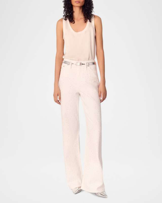 Wide-Leg Rhinestone Jeans